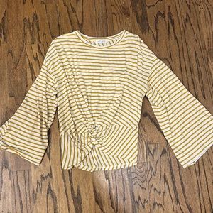 Casual top, size small, white and gold stripped with flared sleeves